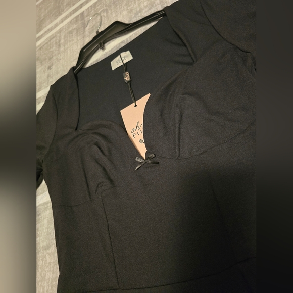 DEVI Modal Bow-Detail Sweetheart-Neck A-line mini dress, black, US 12 UK 16, NWT - Picture 12 of 12